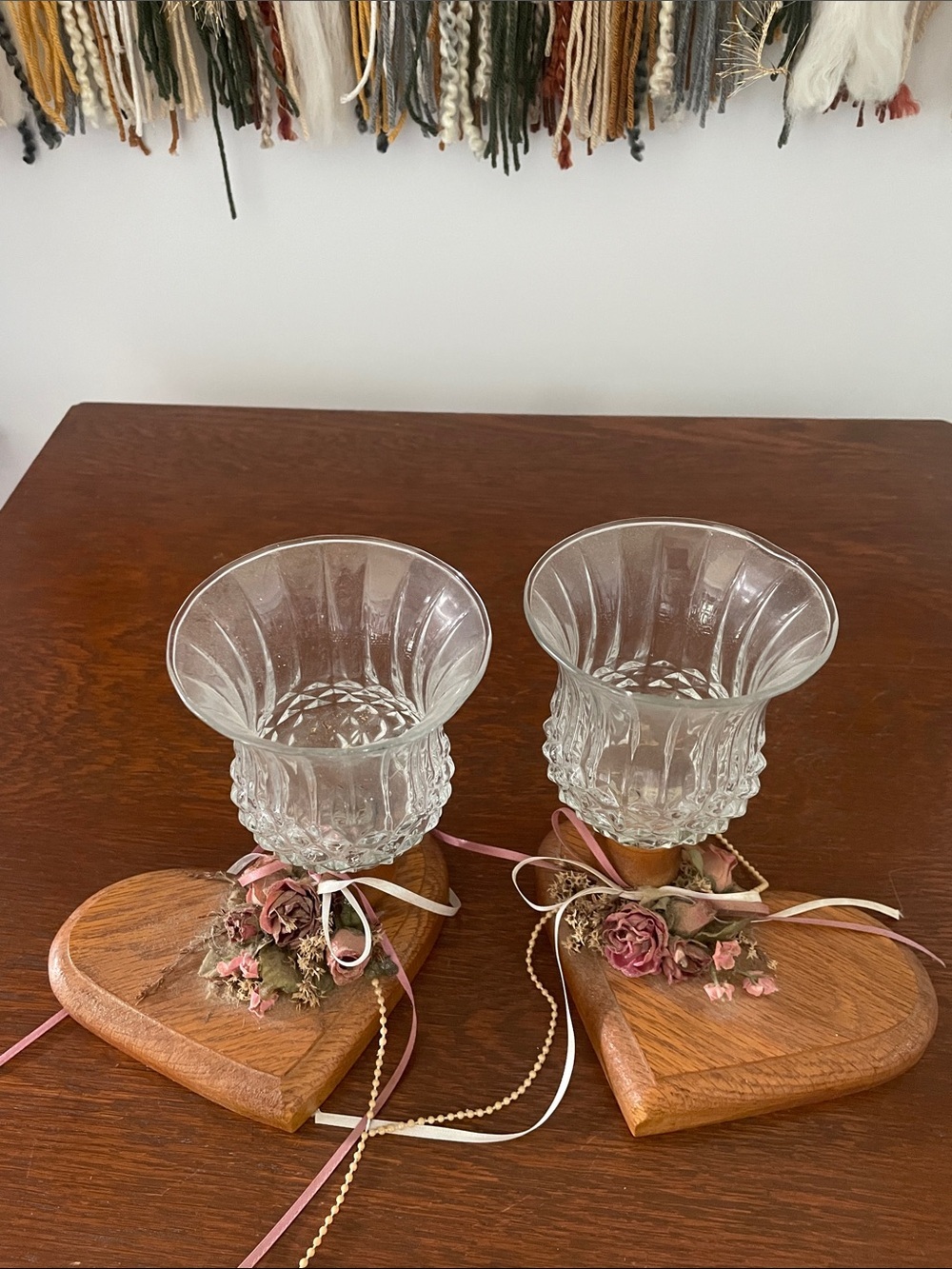 Country decor wood base candle holders